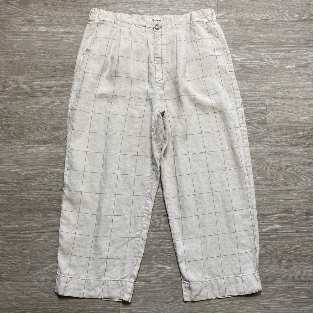 Madewell 100%‎ Linen Pleated Taper Wide Leg Pants Women's 14 Beige High Rise